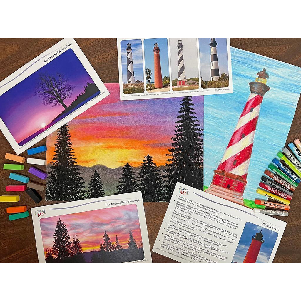 CA: Lighthouse & Tree Silhouette Art Box I Create Art