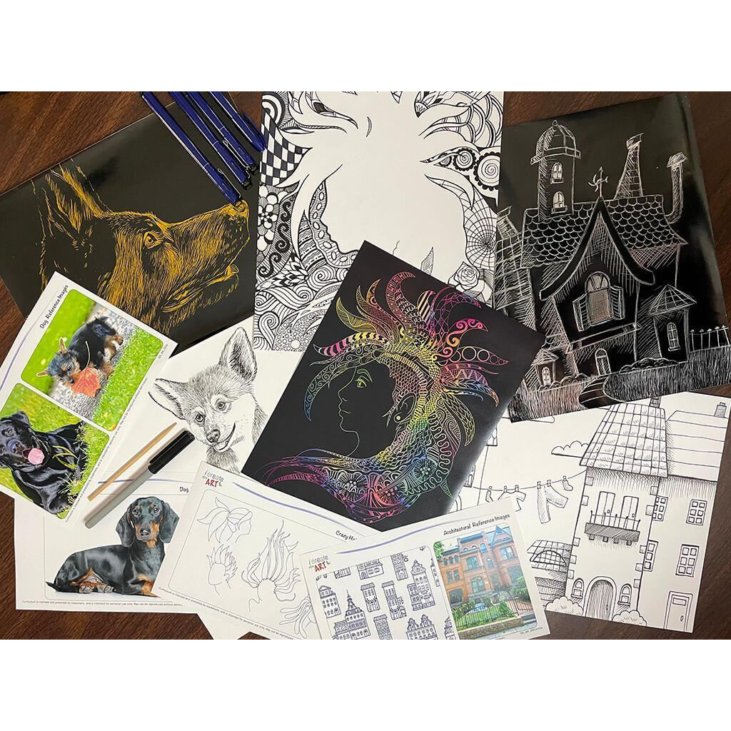 SCRATCH ART & PEN DRAWING ART BOX Theme Art Box I Create Art