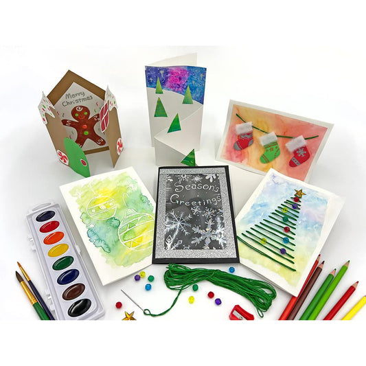 Christmas Card Art Box B - Kids Holiday Arts and Crafts Box Drawing & Painting Kits I Create Art 