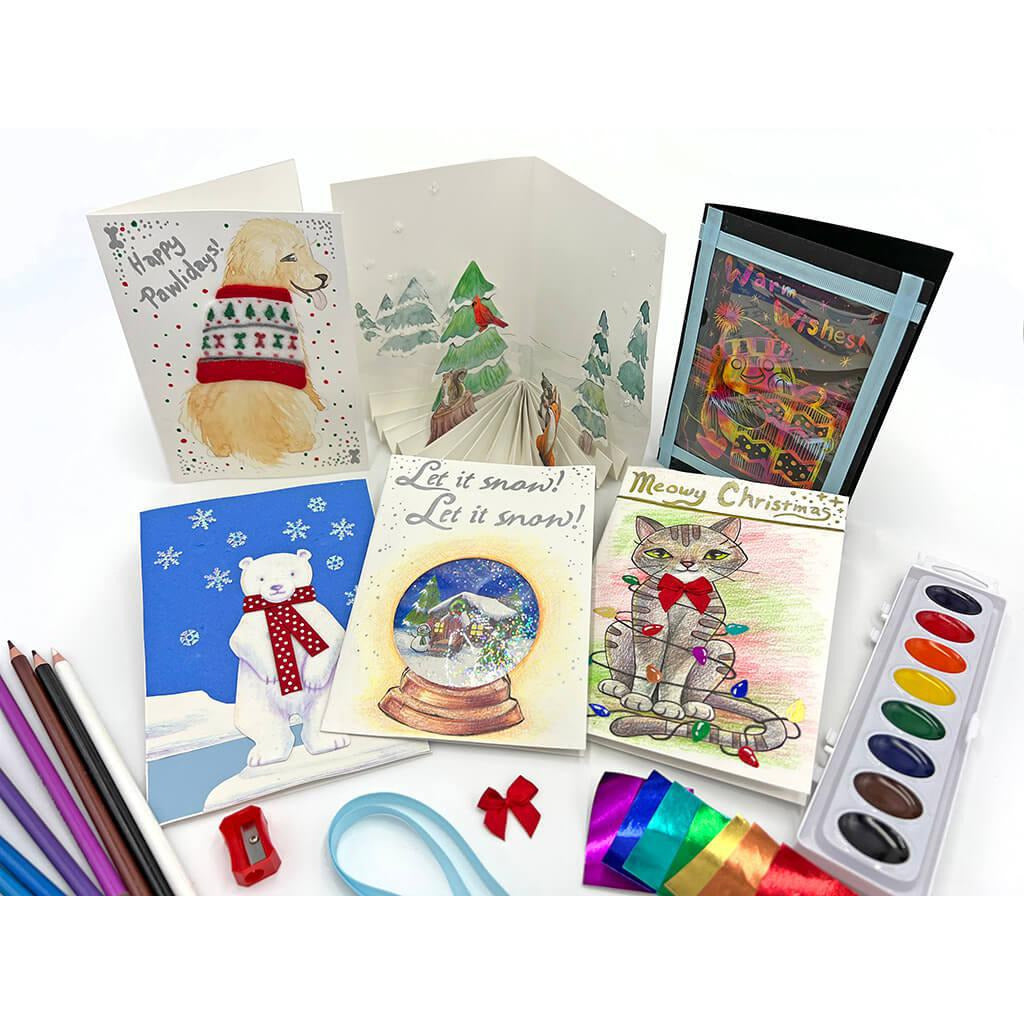 Christmas Card Art Box A - Kids Holiday Arts and Crafts Box Drawing & Painting Kits I Create Art 