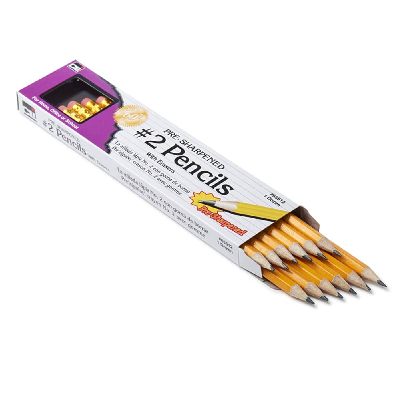 Pencil - #2 Lead - Pre-Sharpened w/Eraser, Yellow, Drawing & Painting Kits Charles Leonard